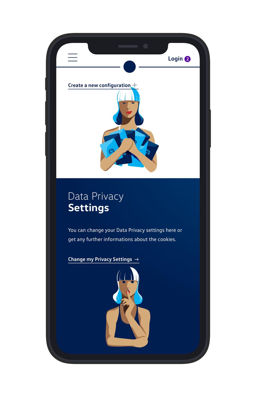 myVolkswagen-App: Datenschutz-Screen mit Charakter-Illustration