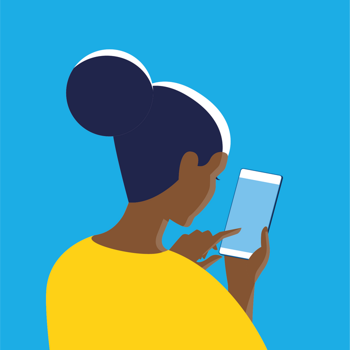 Illustrierte Frau mit Smartphone