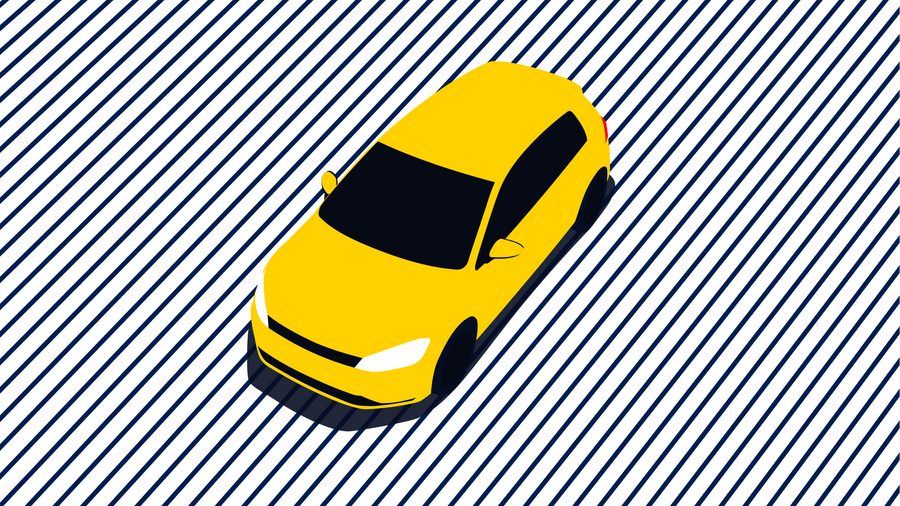 Illustration eines gelben Golf auf gestreiftem Grund